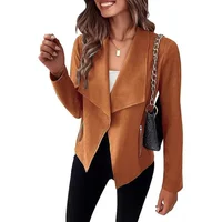 Fashionable Short Suede Jacket Autumn Winter New Style Zipper Pocket Suit Women's Cardigan Chinese Brand None( AE Stock)