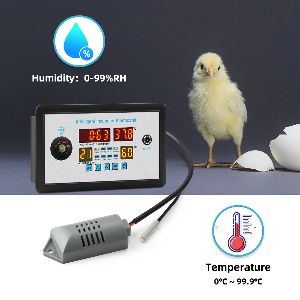 W9005 Temperature Humidity Controller Incubator Multifunction Automatic Egg Controller AC110-220V / DC 12V Thermostat Incubation