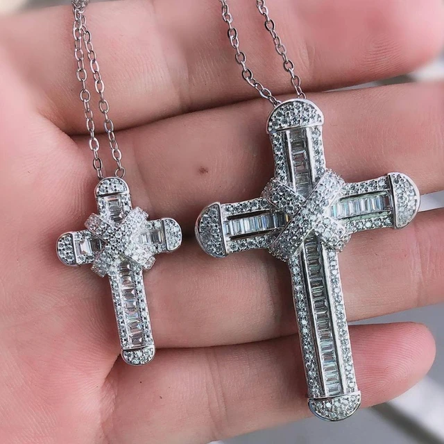 Handmade Pink Diamond Cross Pendant 925 Sterling Silver Party Wedding Pendants  Necklace For Women men Gemstone Jewelry - AliExpress