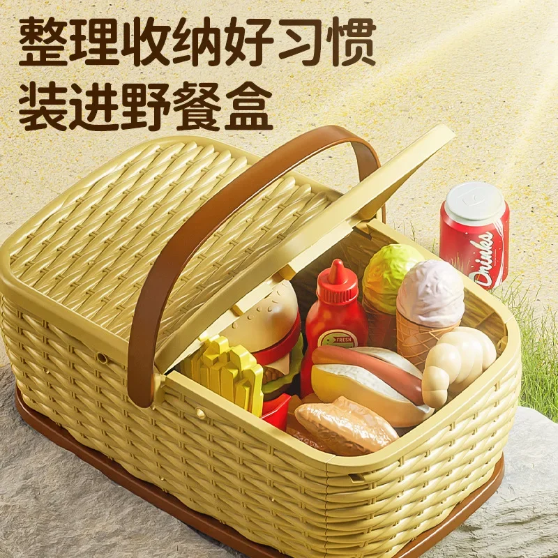 Kids Simulation Kitchen Fruit Checker Burgers Pizza Play House Toys Camping Portable Picnic Basket
