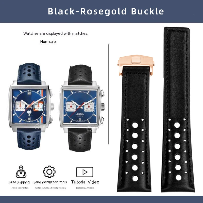 Men's Soft Genuine Cowhide Leather Watchband with Folding Buckle - 22mm, Compatible with Tag Heuer Monaco Series