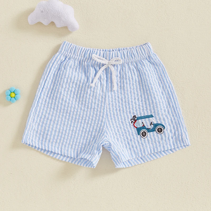 Baby Girl Boys Shorts Summer Elastic Waist Stripes Print Embroidered Loose Fit Shorts Bottoms Kids Baby Girls Boys Clothing