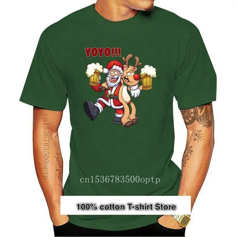 Camiseta Con Estampado Navideo De Papia Noel Y Renos, Camiseta Para Beber Cerveza, Novedad