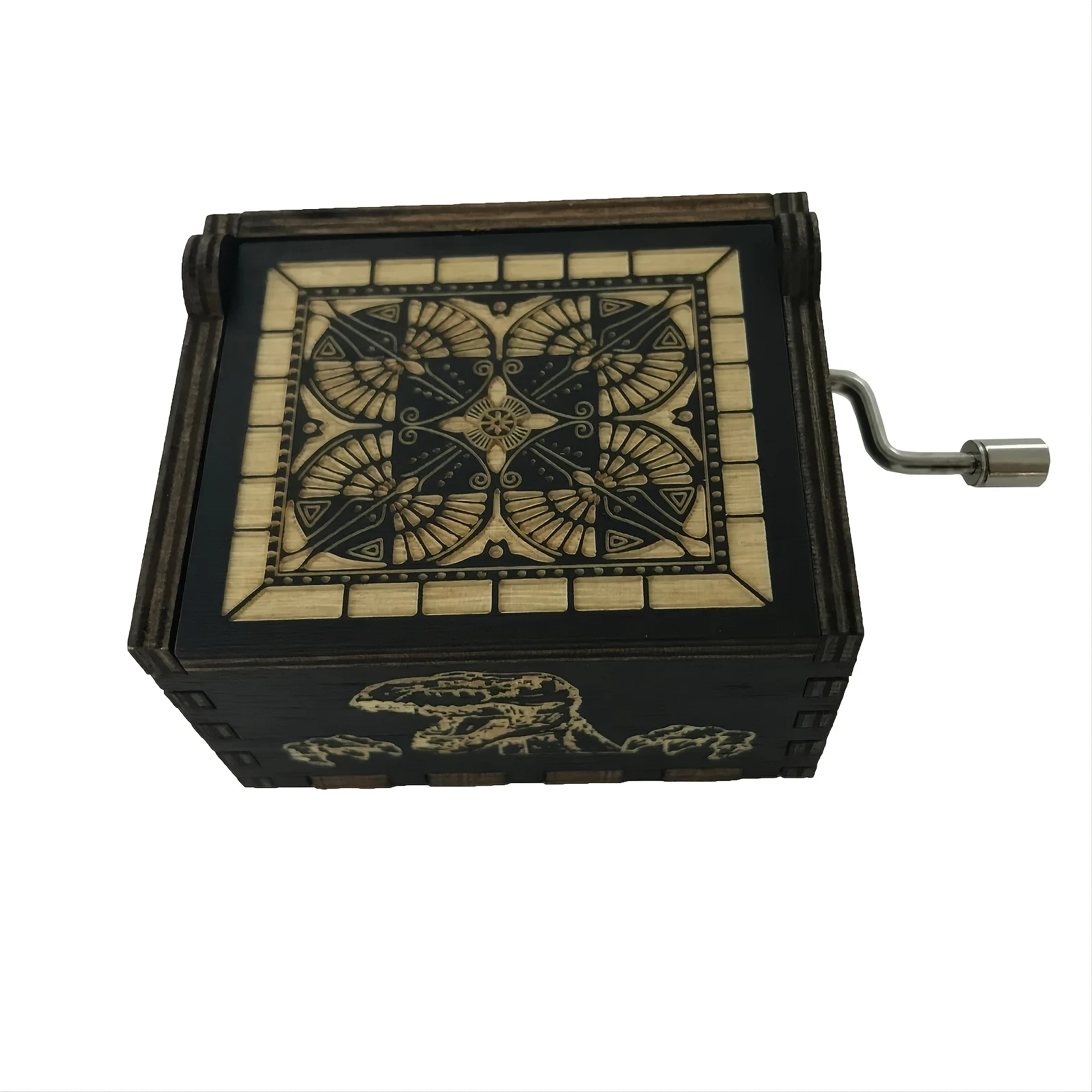 1pc Black Birthday Music Box Wooden Antique Carved Hand Cranked Classic Theme Music for Christmas Gifts Family Decoration 5