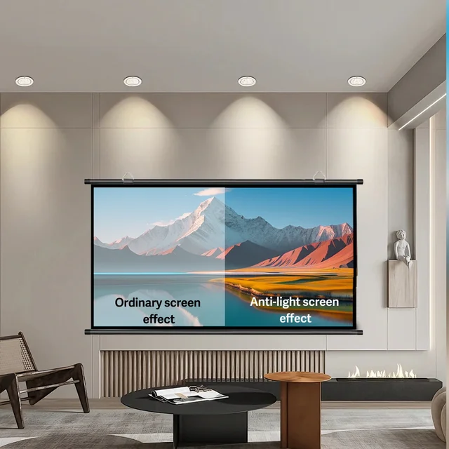 Must-have for home theater! 120-inch 16:9 foldable anti-wrinkle projector with white wall-mounted screen, washable, suitable for