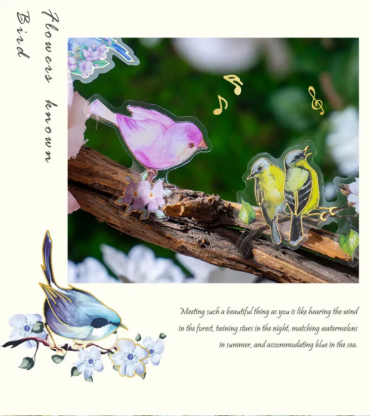 2 pcs/lot Bronzing Flowers birds flat Stickers colorful bird Decorative sticker Diy Scrapbooking material Craft Supplies