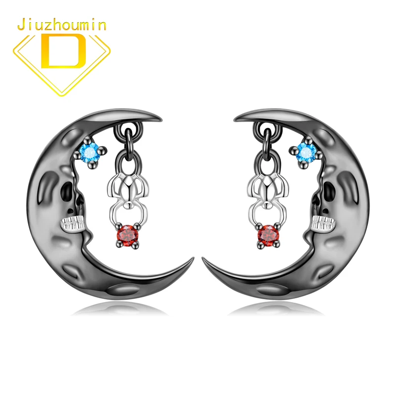 

Original Design Couple Unisex Moon Skull Zircon 925 Stud Earrings for Men Fine Jewelry Hip Hop Eardrop Halloween Gift for Girl