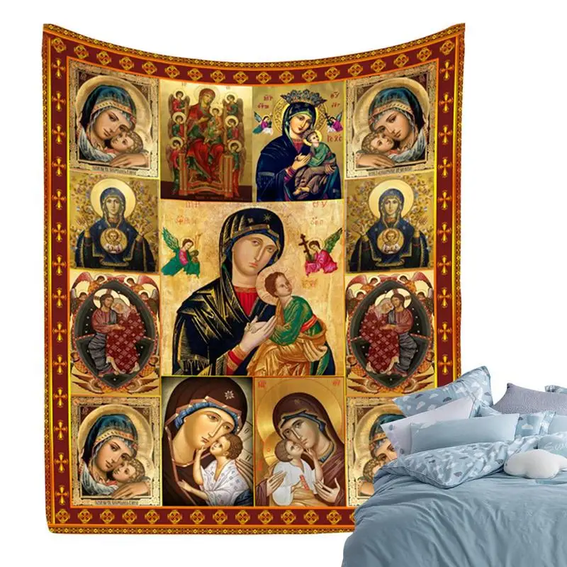 

Nativity Scene Throw Blanket Sacred Throw Blanket With 3D Printing Winter Flannel Cozy Blanket Seasonal Decors For Learning