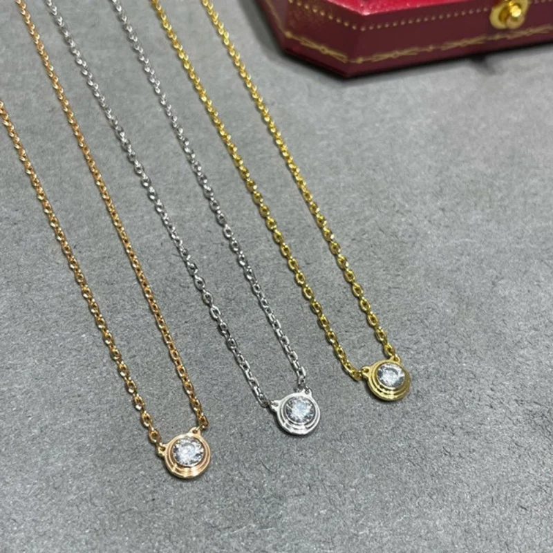 

New 925 sterling silver flying Saucer single diamond necklace Ladies fashion simple luxury brand jewelry party gift