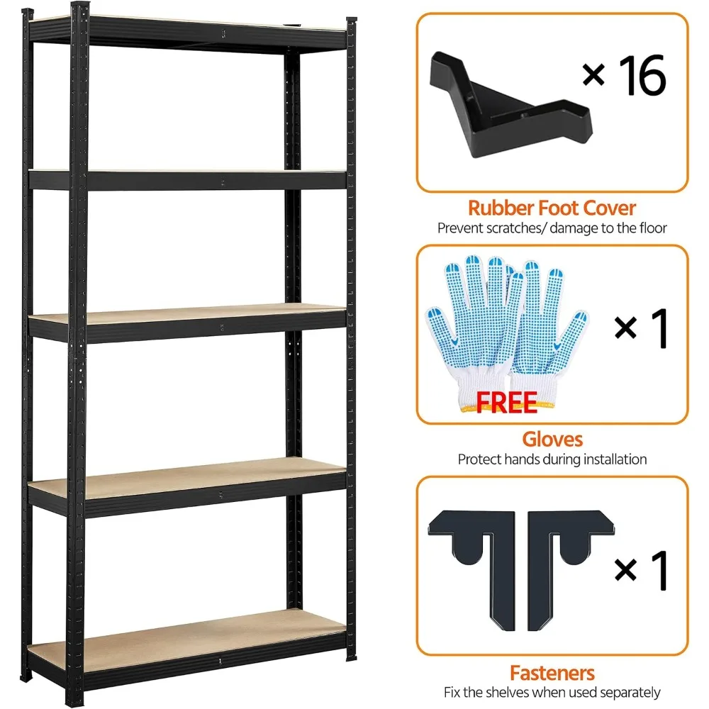 2PCS Storage Shelves 5 Tier Adjustable Metal Shelving Unit Utility Shelves Garage Storage Racks 5