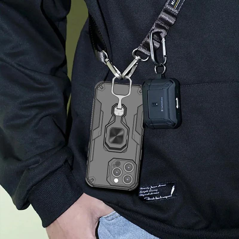 Shockproof Hard Armor Case with Magnetic Ring Stand and Silicone Protector