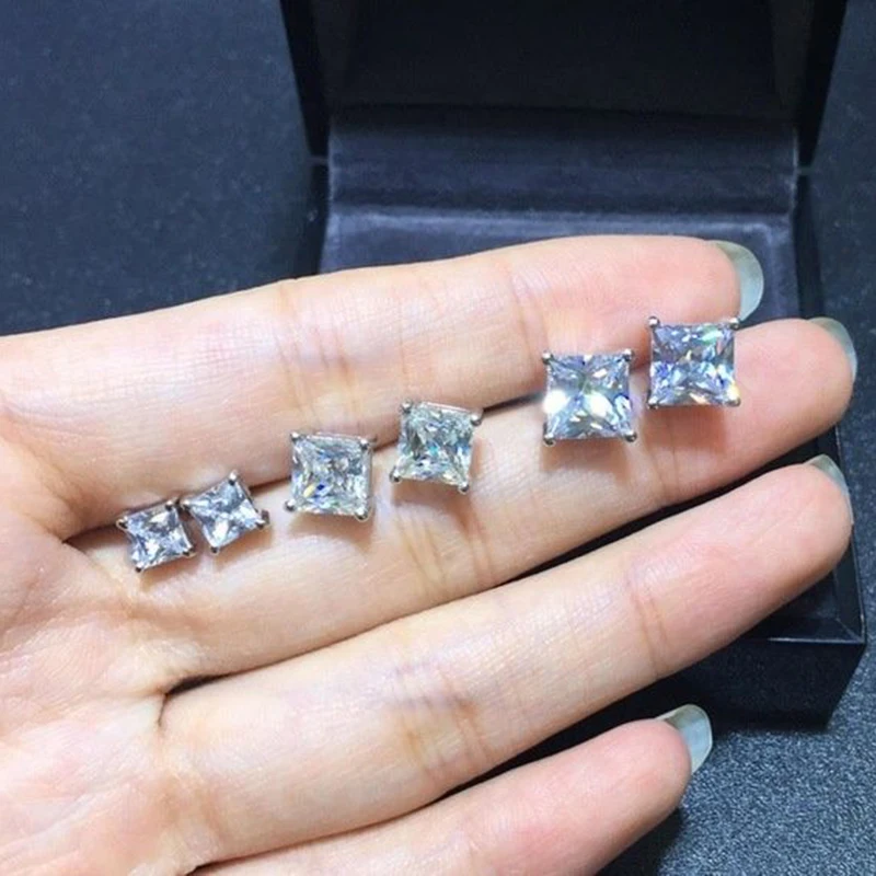 Earrings For Women Squares Clear Zircon Stud Earring for Female Male Various Size Crystals Ear Accessories Earing Jewellry E323 3