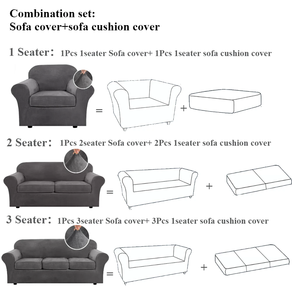 Thick Velvet Sofa Covers Couch Covers for 1/2/3/4 Chesterfield Cushion Couch Sofa High Stretch Slipcovers Furniture Protector 6