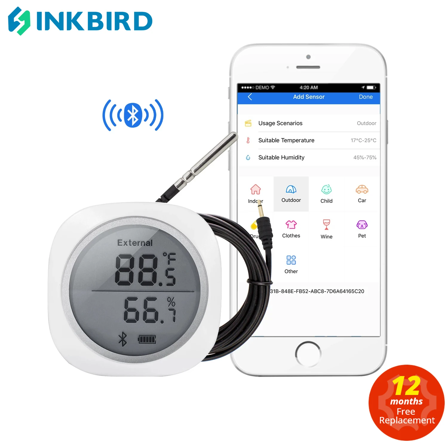 INKBIRDIBSTH1PlusThermometerHygrometerWirelessBluetoothOutdoor