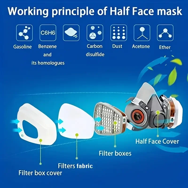 6200/11 in 1 half face dust mask respirator for industrial paint spraying, chemical organic vapors, with filter protection