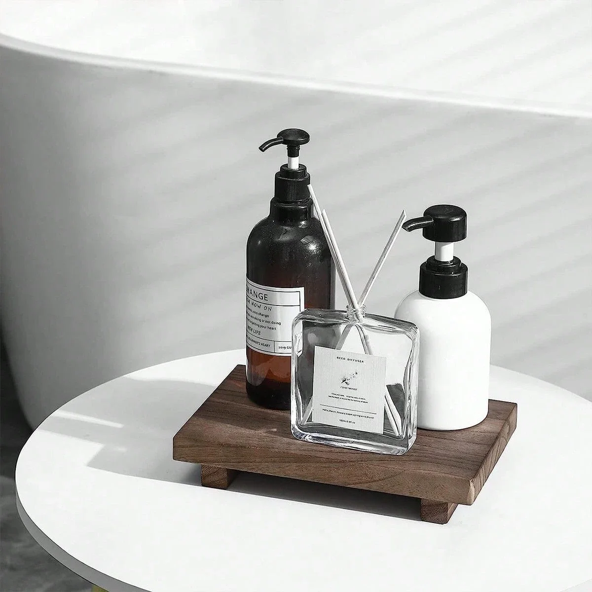 1/2pc Retro Wooden Bathroom Tray Vanity Hands Soap Scented Candle Storage Holder Kitchen Seasoning Tray For Bath Home Decoration 2