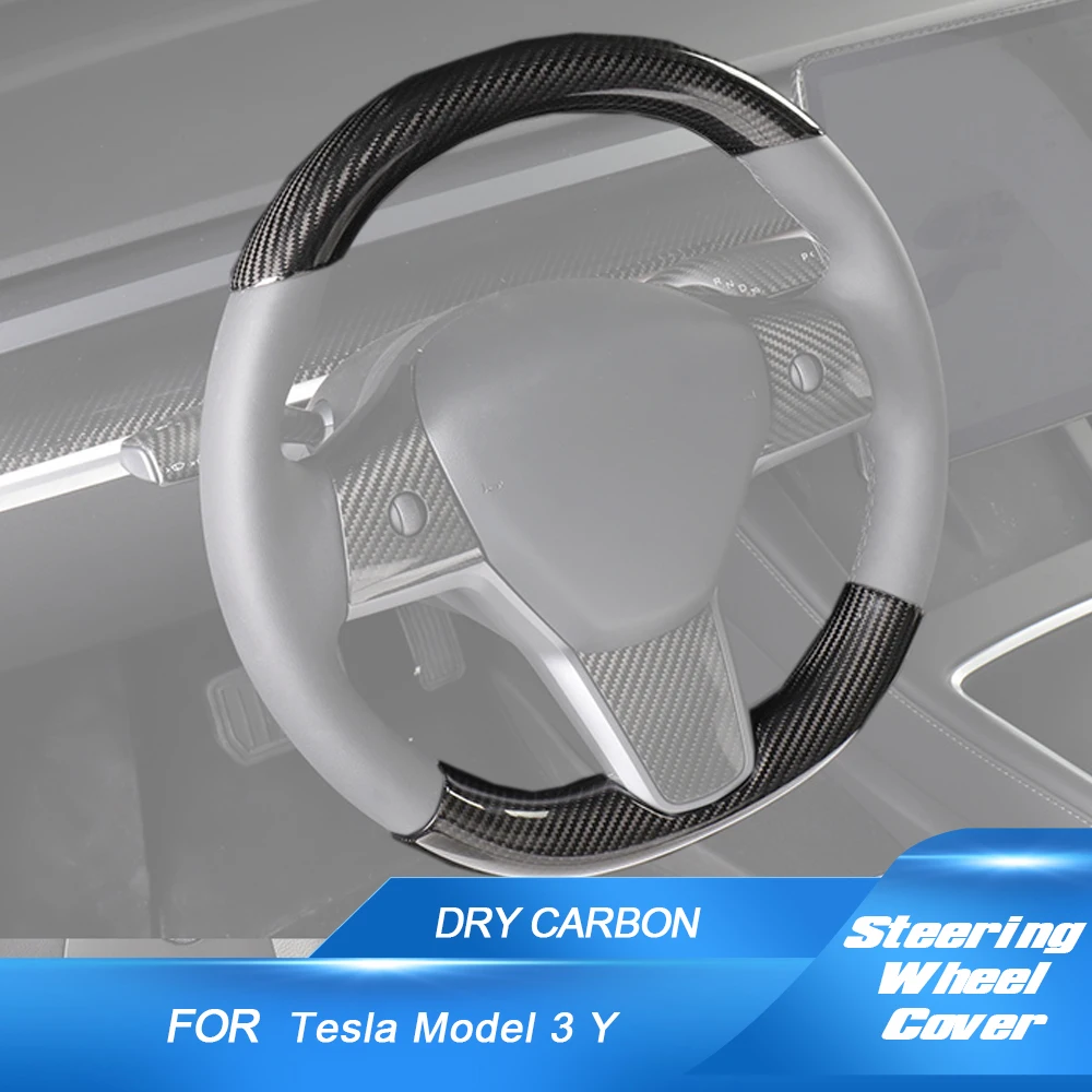 

Car Interior Front Steering Wheel Replacement Stickers For Tesla Model 3 Y 2021-2023 Inner Trim Dry Carbon Decoration Accessory