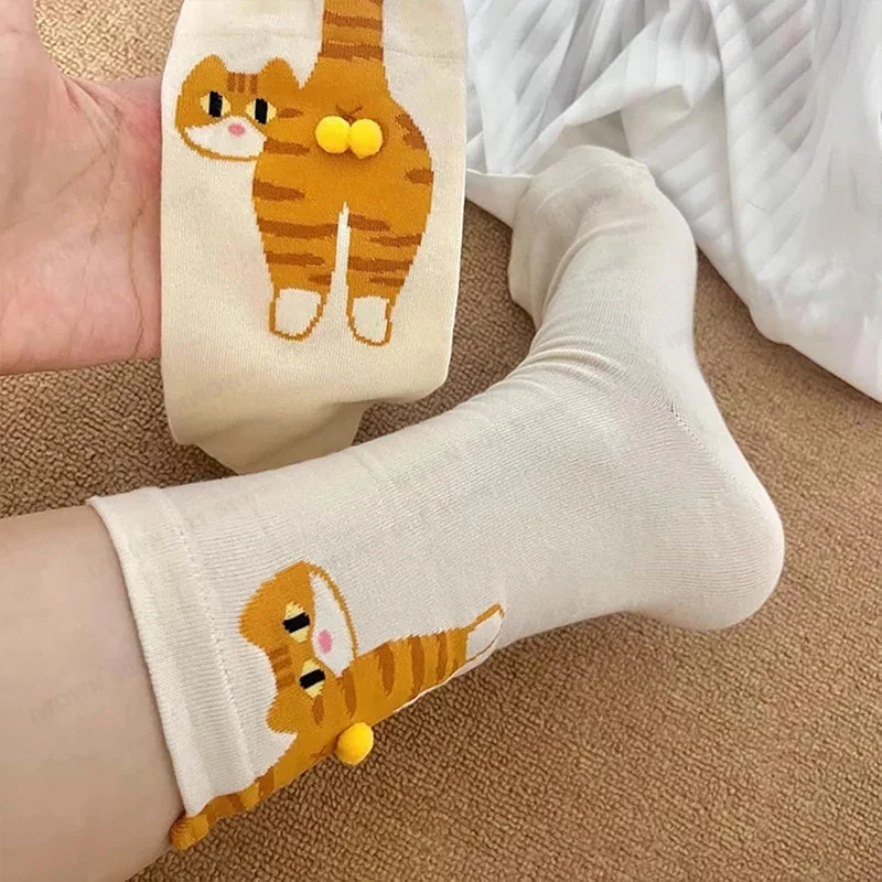 Cute Cat Socks with Balls for Maternity Women Funny Cat Socks with 3D Balls Funny  Animal Cotton ankle sock for Cats Lovers