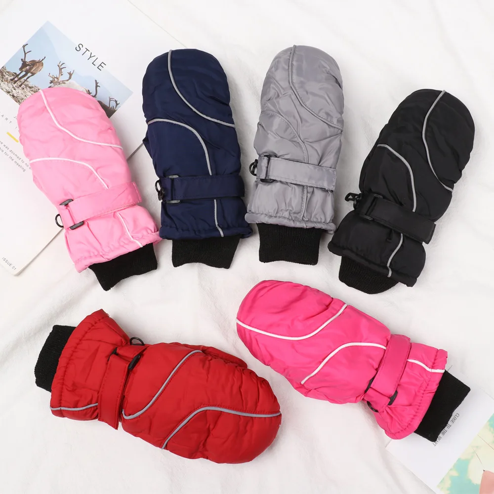 Children Ski Gloves Winter Thicken Warm Boys Girls Full Finger Mittens Non-slip Adjustable Windproof Waterproof For 5-9Y Kids 5