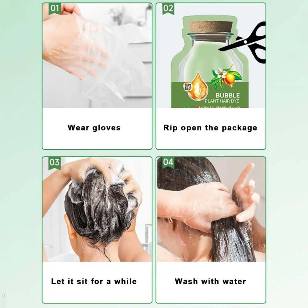 10Pcs Natural Plant Hair Dye Moisturizing & Nourishing Scalp Hair Shampoo No-damaged Botanical Bubble Dye Shampoo for Home