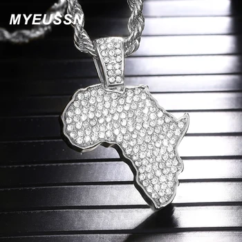Hip Hop Map Of Africa Pendant Necklace Men Rope Chain Iced Out Bling 100 Points Pendant Men's Jewelry Football Helmet Necklace 1