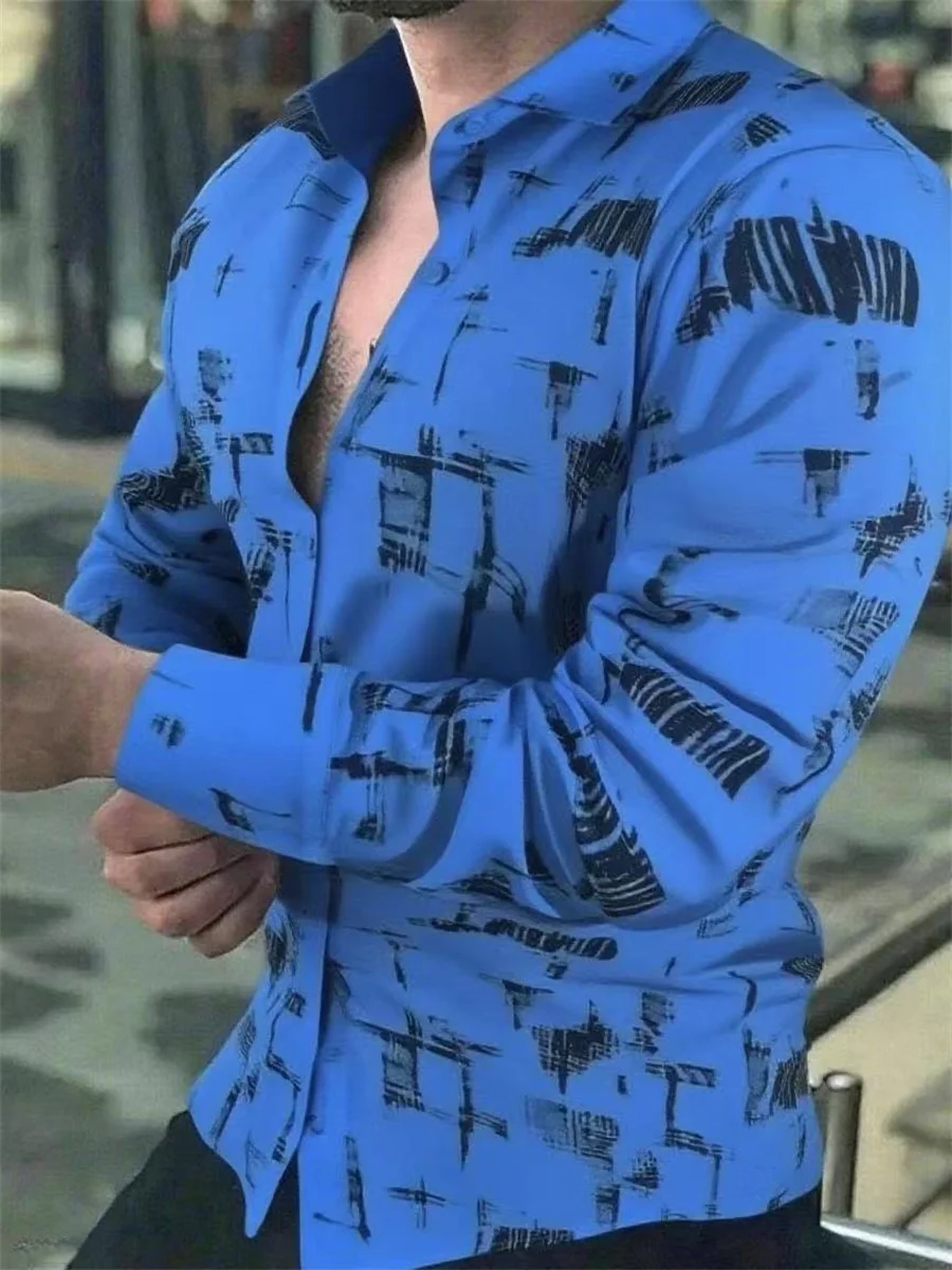 2025 Camicia da uomo nuova Camicia casual da esterno lunga allentata Stampa 3D vintage Bottone con risvolto Moda Streetwear Tessuto confortevole 3