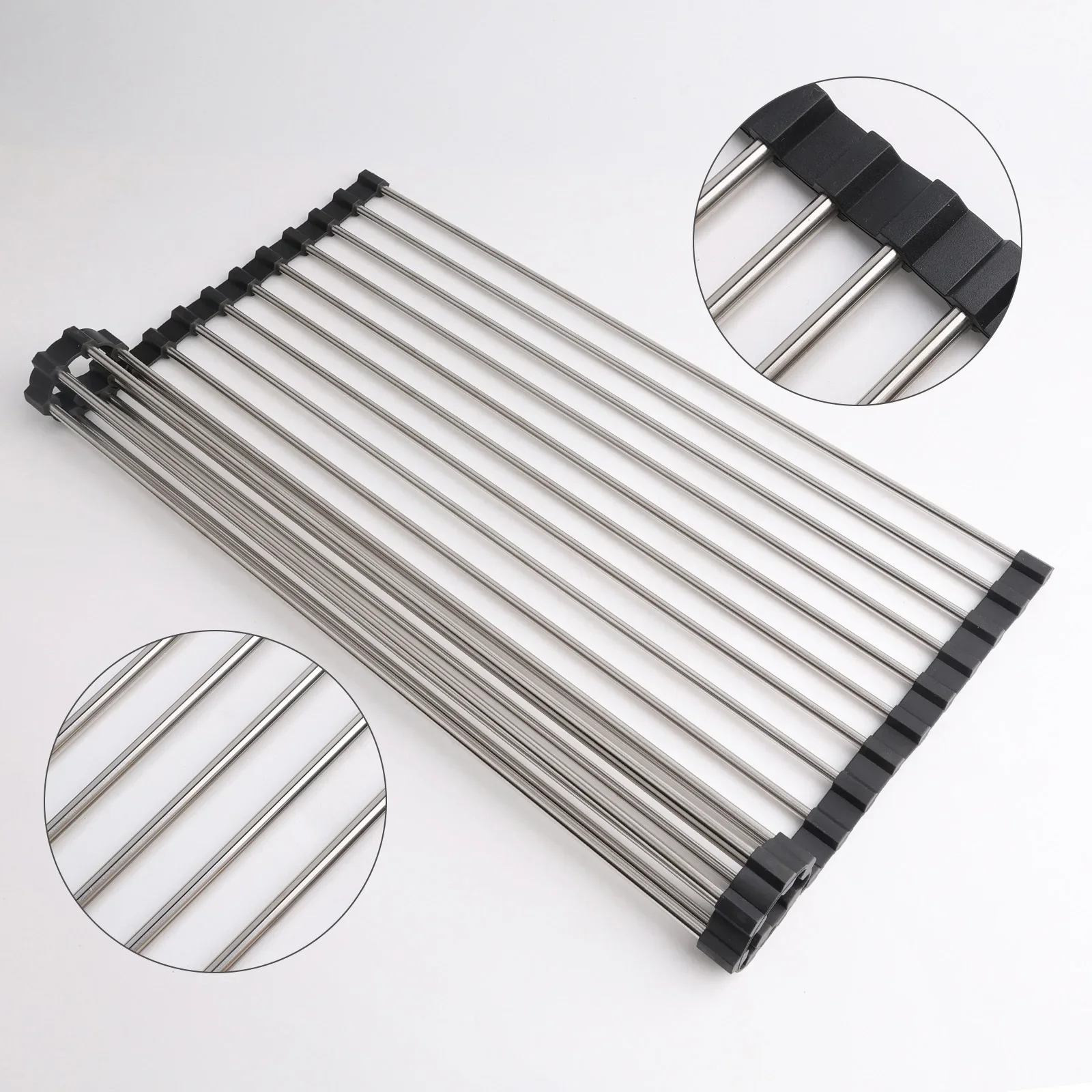 20 Tube Fruit Holder Sink Roller Foldable Kitchen Dish Drying Rack Stainless Steel Bowl Organizer Basket Racks Home Accessories 5