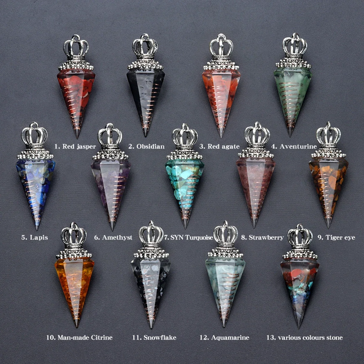 5PCS Wholesale Healing Crystals Pendulum Dowsing Divination Quartz 7 Chakra Natural Turquoise Antique Reiki Pendant Pendulo