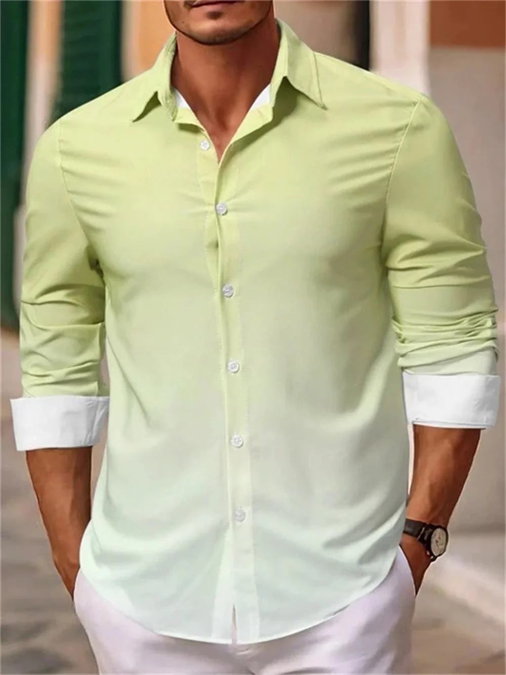 Geometric Gradient Men's Business Casual Comfort Shirt Work Spring Summer Lapel Long Sleeve Shirt Fashion Button Design