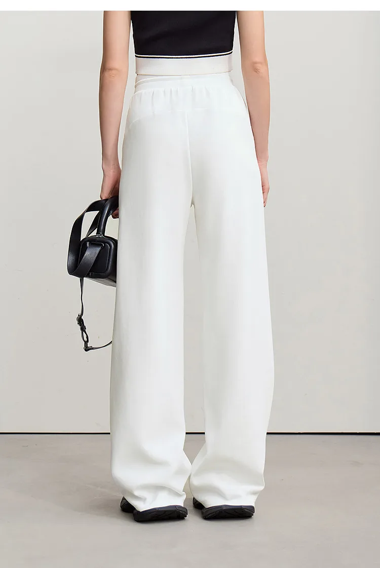 Amii Cotton Pants For Woman 2026 Autumn New Adjustable Rubber Band Waist Casual Pants Long Wide Leg Knit Women Trousers 12641040