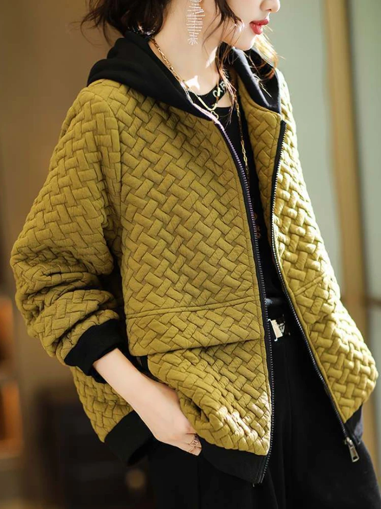 

Женская Повседневная куртка с капюшоном, модная Свободная куртка, новая стандартная верхняя одежда на молнии на осень и зиму