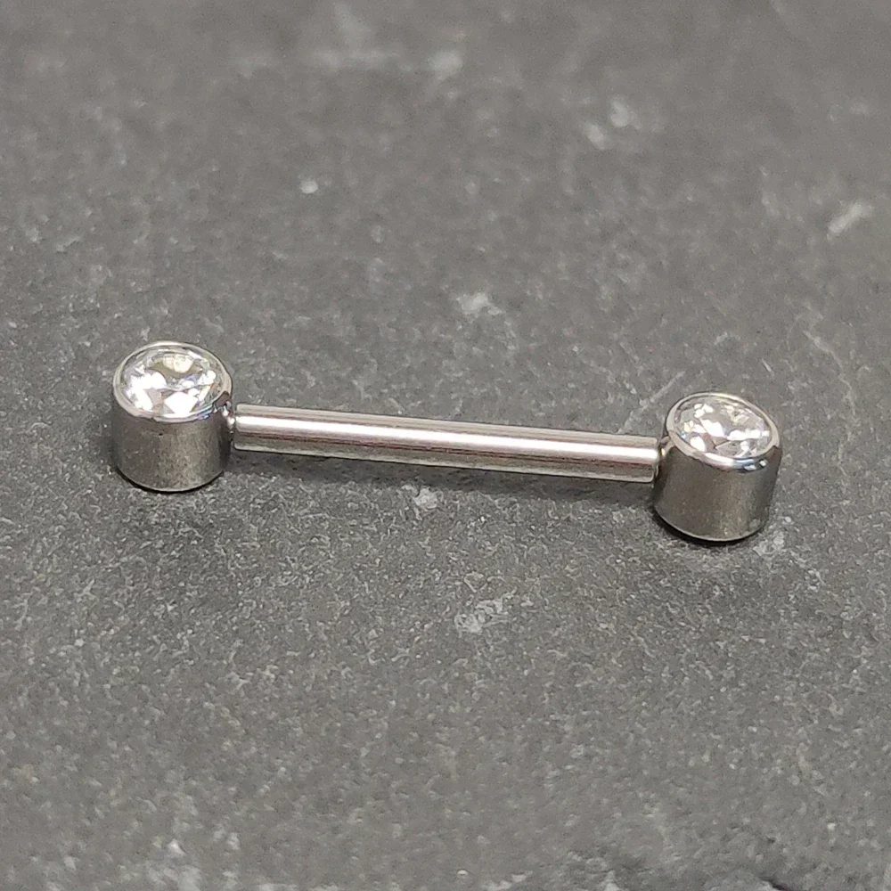 Titanium Zircon Nipple Barbell Rings with CZ Bezel Set