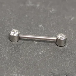 Titanium Zircon Nipple Barbell Rings with CZ Bezel Set (1.6x34mm)