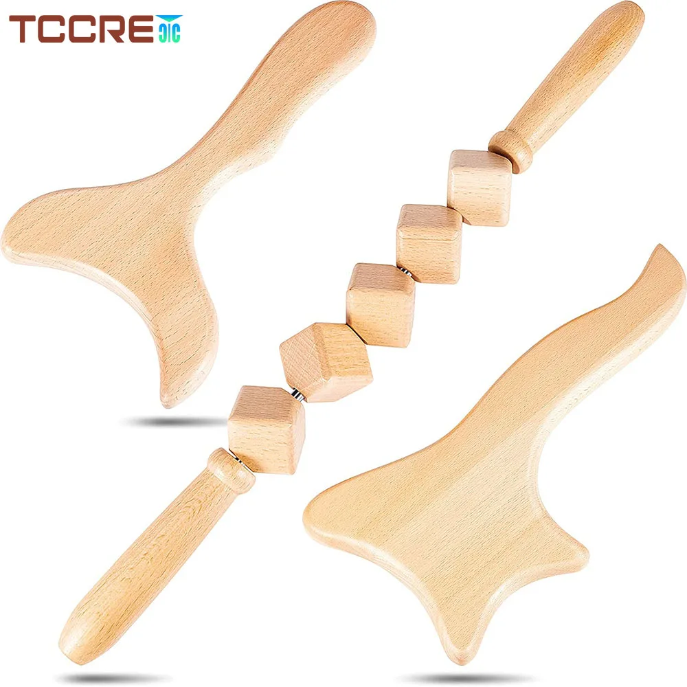 3Pcs Wood Therapy Massager Muscle Roller Stick Wooden Gua Sha Board Anti Cellulite Lymphatic Massage for Body Shaping Sculpting 3pcs pyrography tips replacement wood burning tips pyrography wire pen nibs wooden burning wire nibs