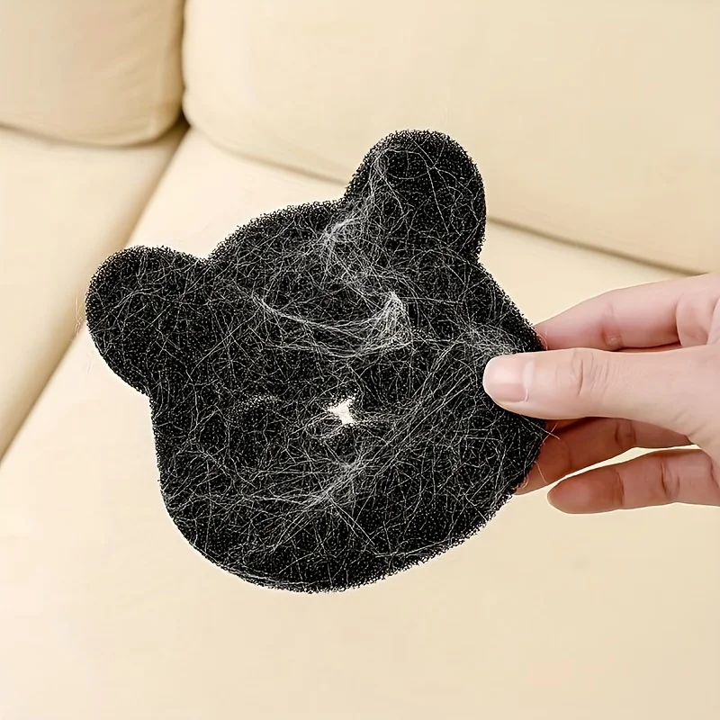 4Pcs Bear-Shaped Laundry Pet Hair Remover Reusable Anti-Winding Cleaning Sponge
