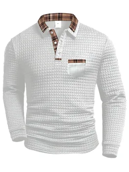 Polo da uomo casual, nuovo stile autunno-inverno, alla moda, a maniche lunghe, jacquard a pois, tinta unita, vestibilità comoda