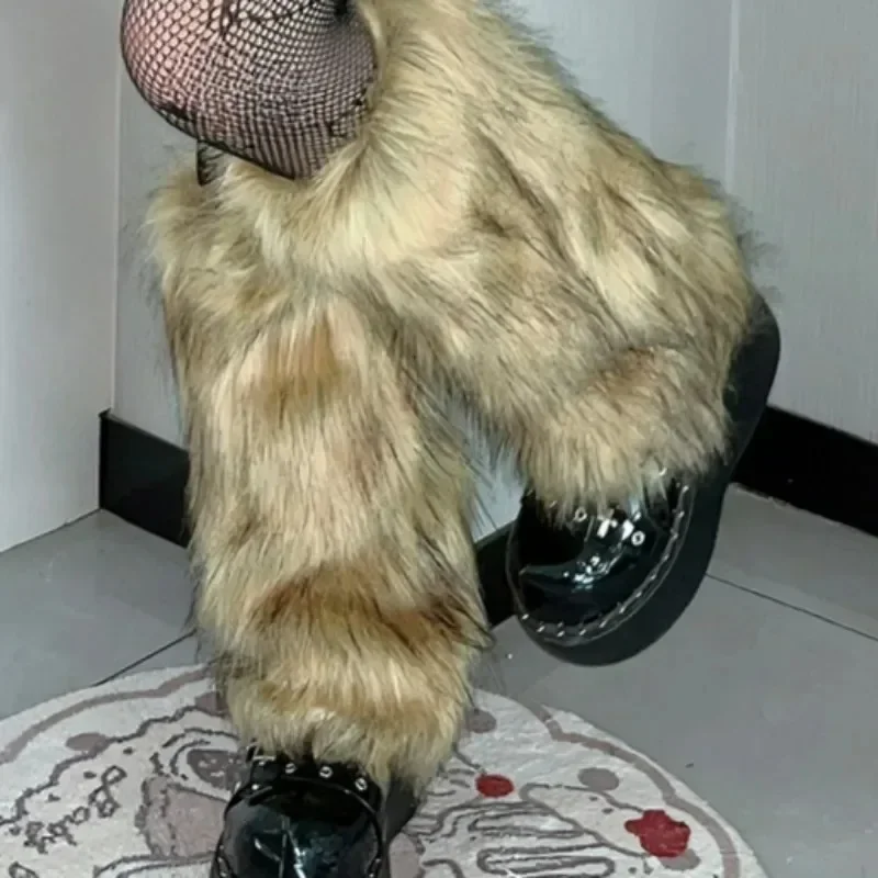 25/40cm Y2K White Faux Fur Leg Warmers Boot Covers Goth Solid Leg Socks Punk Jk Knee-length Hiphop Hotgirl Fashion Warm Sock