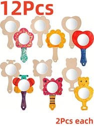 12 Pcs Wooden Mini DIY Craft Mirrors - Unfinished Handmade Painting Set (12Pcs)