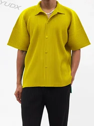 YUDX Miyake Pleated 2023 Summer Homme Plisse Men Smart Casual Shirt Turn-down Collar Cardigan Single Breasted Harajuku Blouses