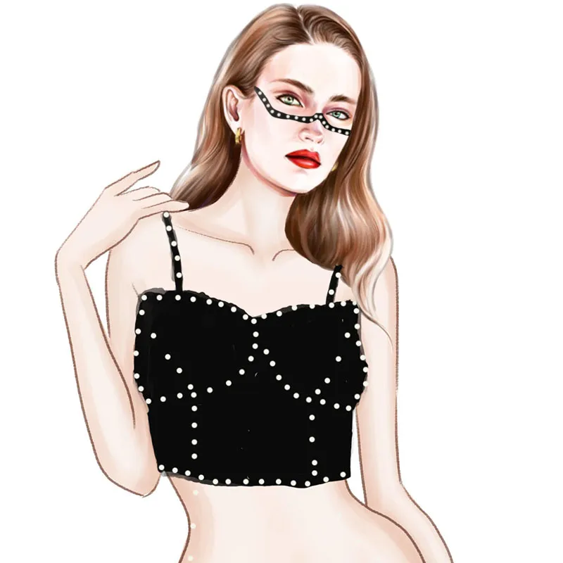 

2022 Sexy Punk Style Women's Pearl Beaded Vests Sling Crop Tops