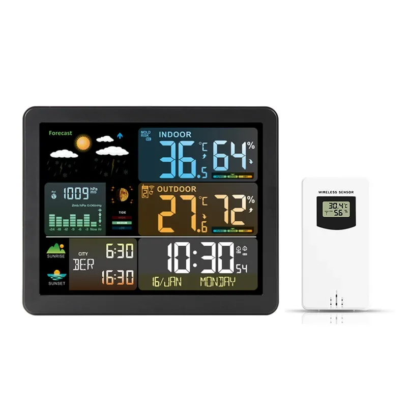 

Color display wall digital clock Dual alarm clock barometer thermometer hygrometer wireless weather station White alarm clock