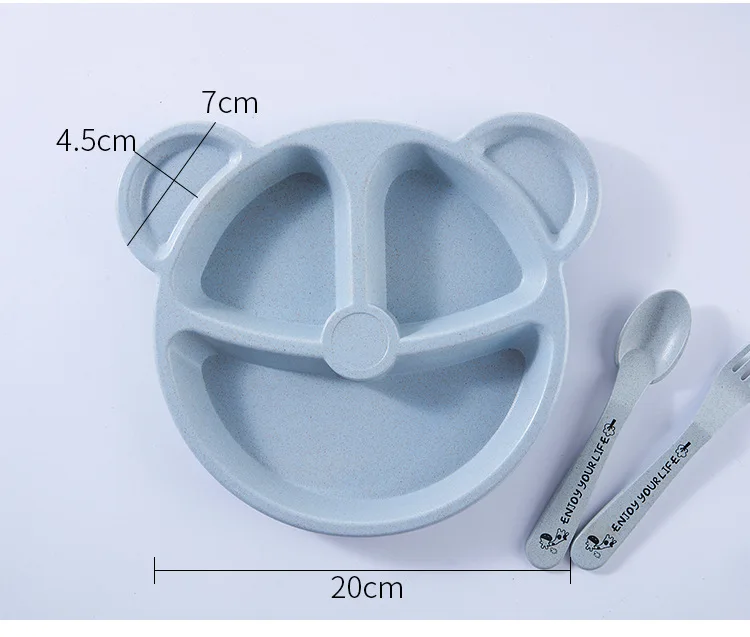 

3Pcs/Set Wheat Straw Tableware Cartoon Bear Children Dishes Kids Dinner Plate Baby Plate Fork Spoon Baby Eating Dinnerware Set