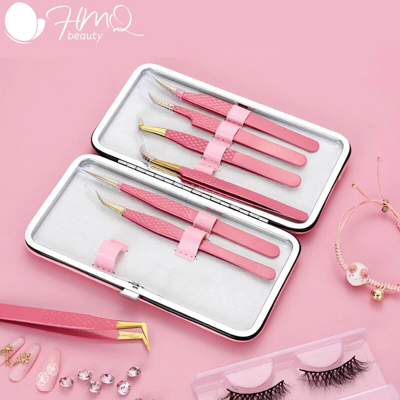 7Pcs Eyelash Extension Tweezers With Box Set AntiStatic Eyebrow