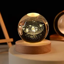 Luminous Milky Way Crystal Sphere with Wooden Base - Elegant Home Decor and Gift Idea (Solar system)