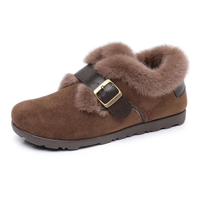 Outdoor Non Slip Women Warm Shoes 2026 Winter New Fashion Buckle Strap Vintage Casual Shoes Thicken Plush Soft Sole Cotton Shoes
