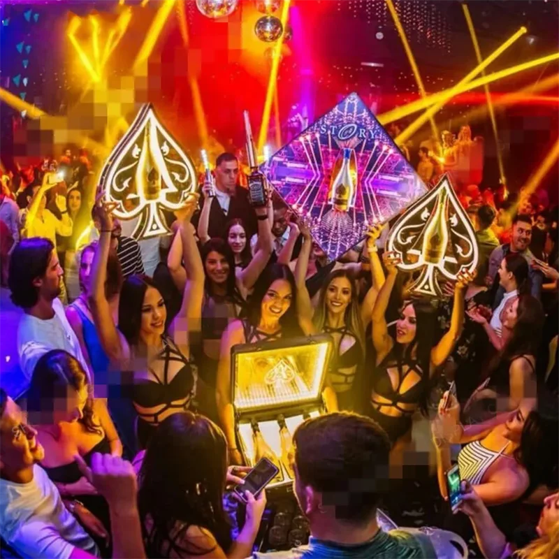Rechargeable LED illuminated Ace of Spade Carrier Box VIP Champagne Bottle Display Case FOR NightClub Party Lounge Bar