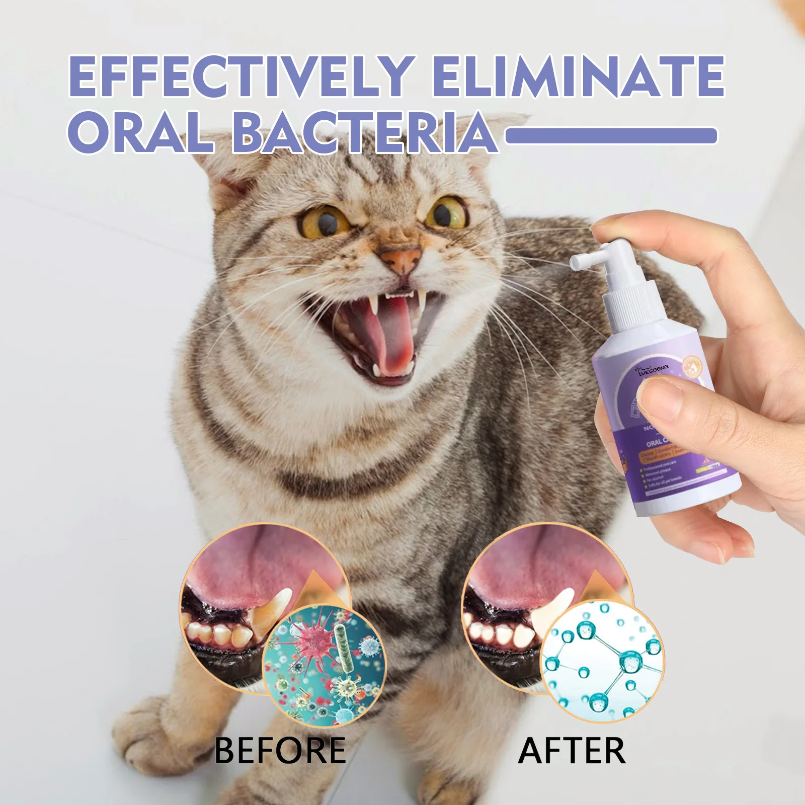 Dog and cat teeth cleaning spray pet mouth cleaning tartar tooth stains to remove odor fresh breath