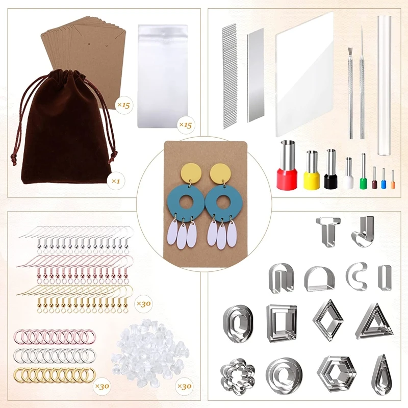 Y4QE 165PCS/SET Polymer Clay Cutters for Earrings 14 Shapes Stainless Steel Clay Cutt