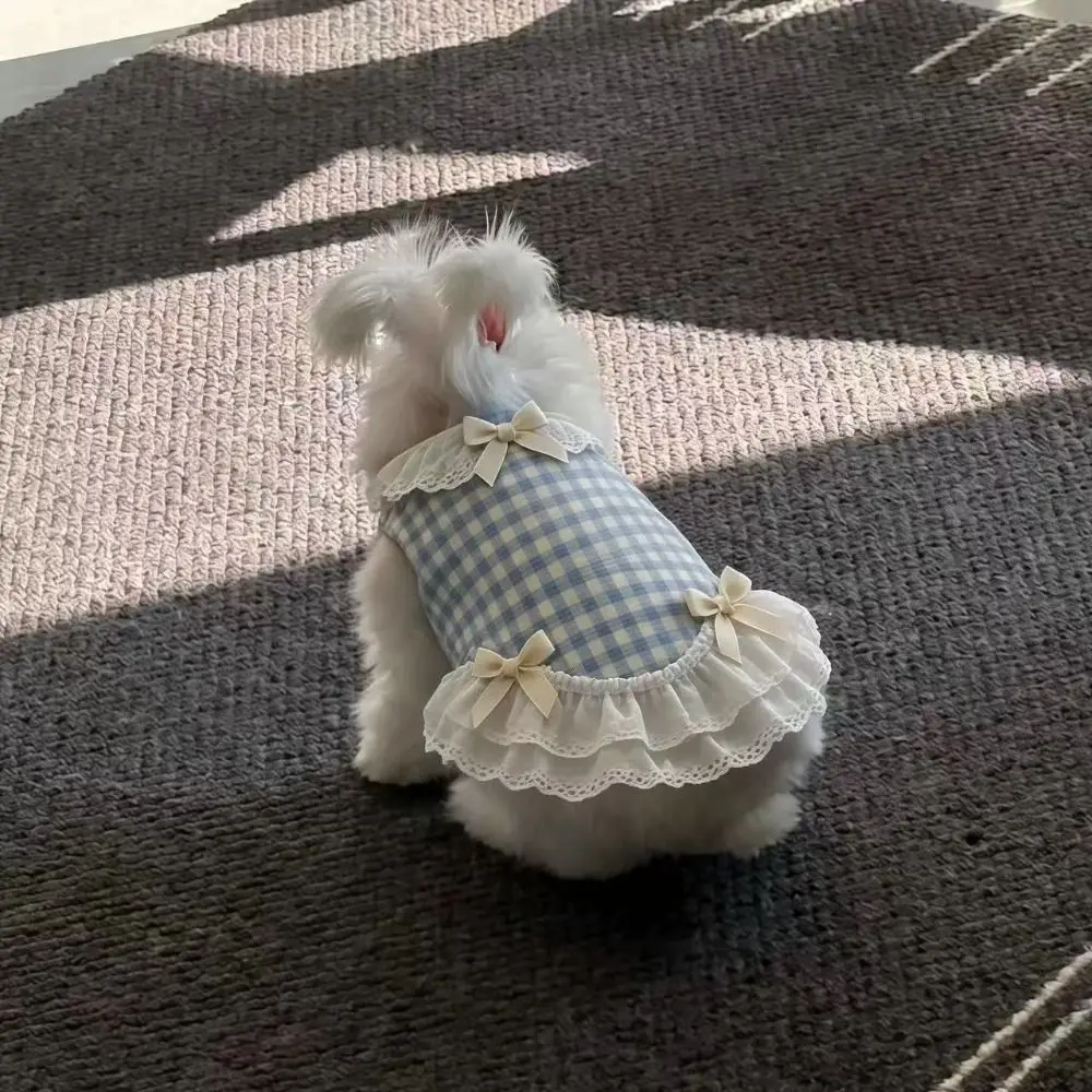 귀여운 리본 레이스 디자인 애완견 및 고양이 체크무늬 옷 편안하고 가벼운 고양이 조끼 통기성 좋은 소형견 조끼