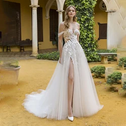 빈티지 레이스 웨딩 드레스, 오프 숄더 착시, 연인 넥, 얇은 명주 그물 스커트, 신부 가운, 백리스 웨딩 가운, Hochzeitskleid